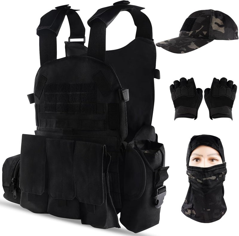 NewBEP Tactical Vest Set for Men, Airsoft Paintball Vest Quick Release Airsoft Vest and Equipment with Hat,Glove,Visor - Image 1